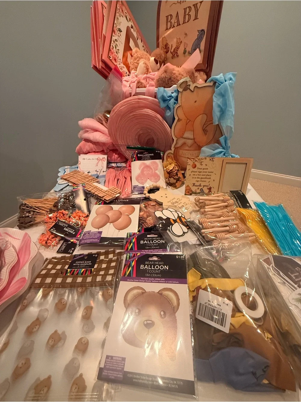 Baby Shower Decorations Lot- Pink Bear/Ribbon Theme and Winnie the Pooh theme